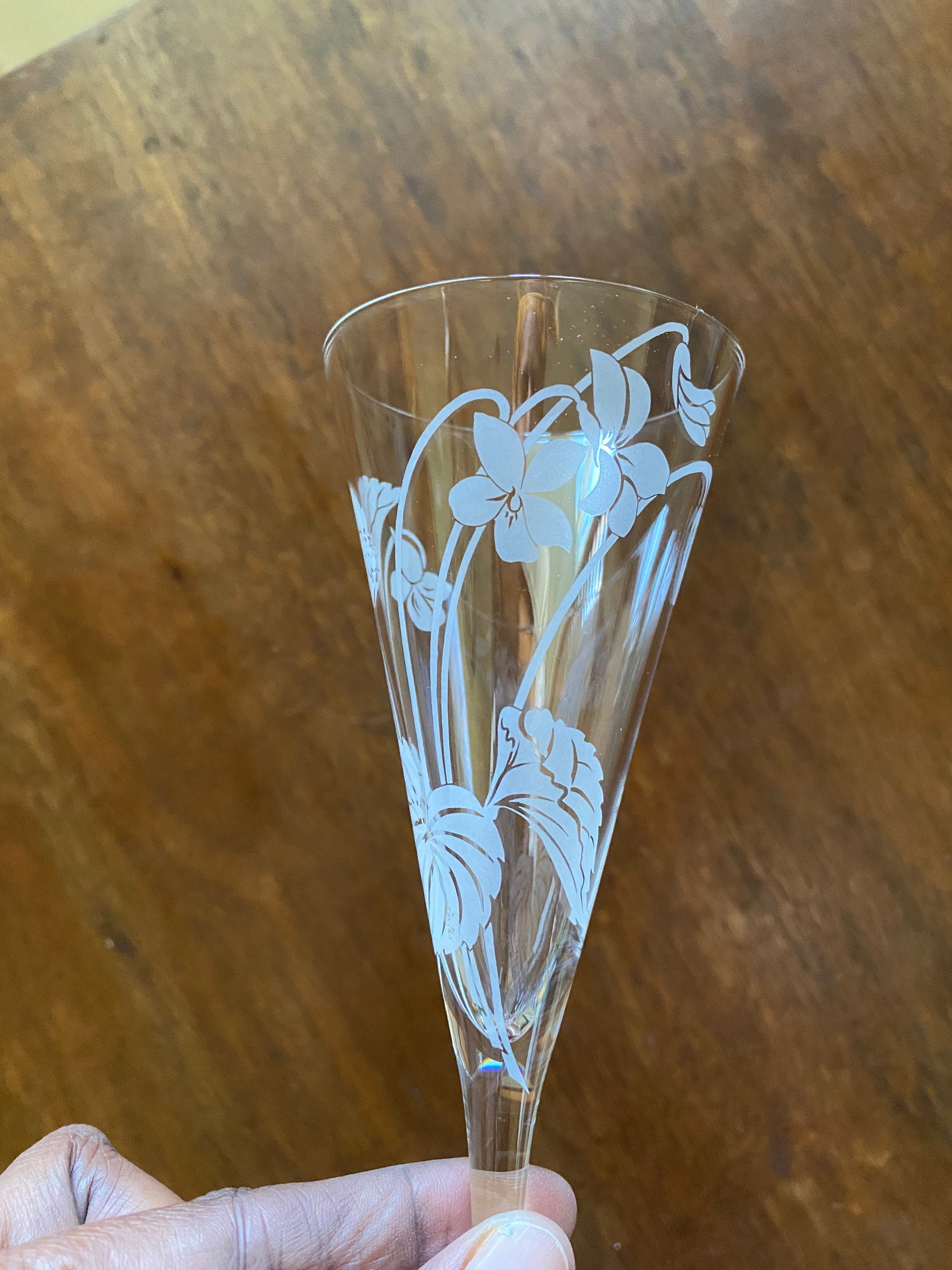12 LES FLEURS Crystal Champagne Glasses the Franklin Mint Full Set
