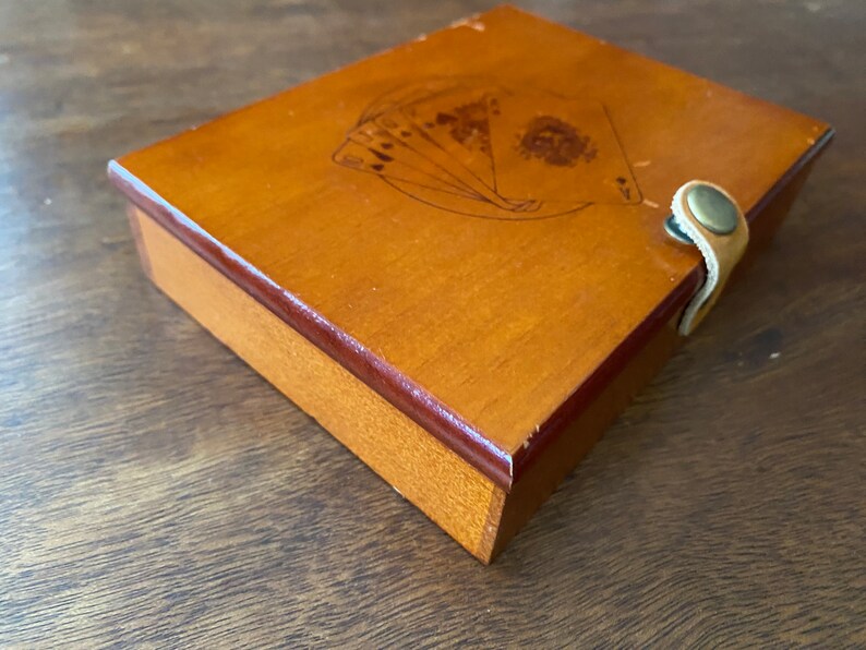 Vintage Wood Box for Playing Cards Hinged Poker Card Deck Storage Etsy