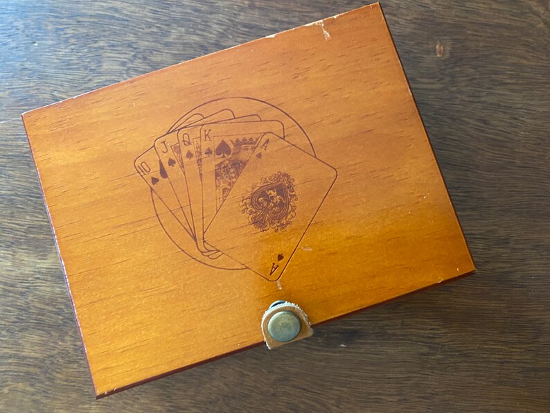 Vintage Wood Box for Playing Cards Hinged Poker Card Deck Storage Etsy