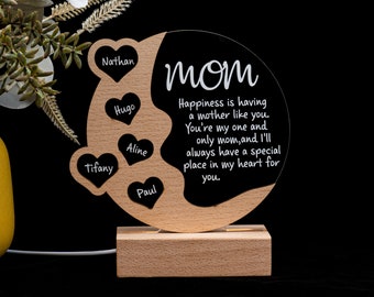 Engraved Acrylic Night Light For Mother's Day|Personalized LED Night Lamp With Engraved Text For Mom|Mother's Day Birthday for Her