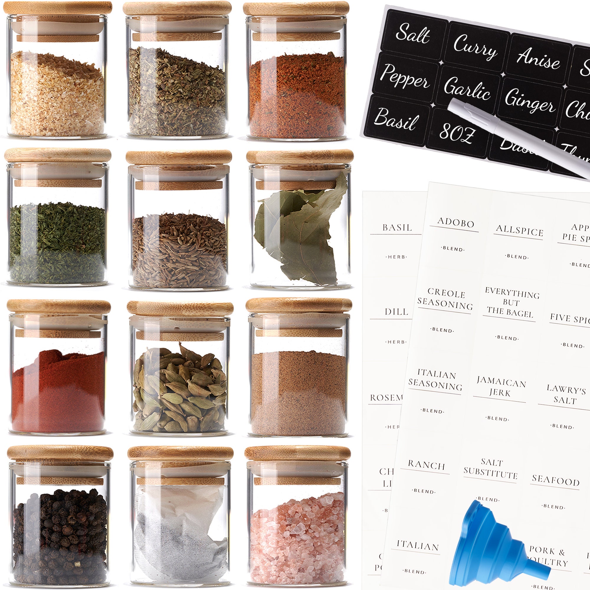 SpaceAid® 24 Pcs Glass Spice Jars with Labels and Bamboo Lids, Empty 4