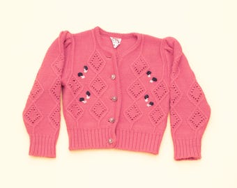 Cárdigan vintage de lana tirolesa / Jersey folclórico bordado austriaco, talla infantil 2-3