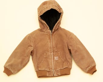 Chaqueta con capucha vintage Carhartt marrón para niños, tallas 4-5, EE. UU.