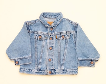 Chaqueta vaquera con lengüeta naranja de Little Levi's, talla 2T, 24 M, para niños, vintage, años 90, EE. UU.