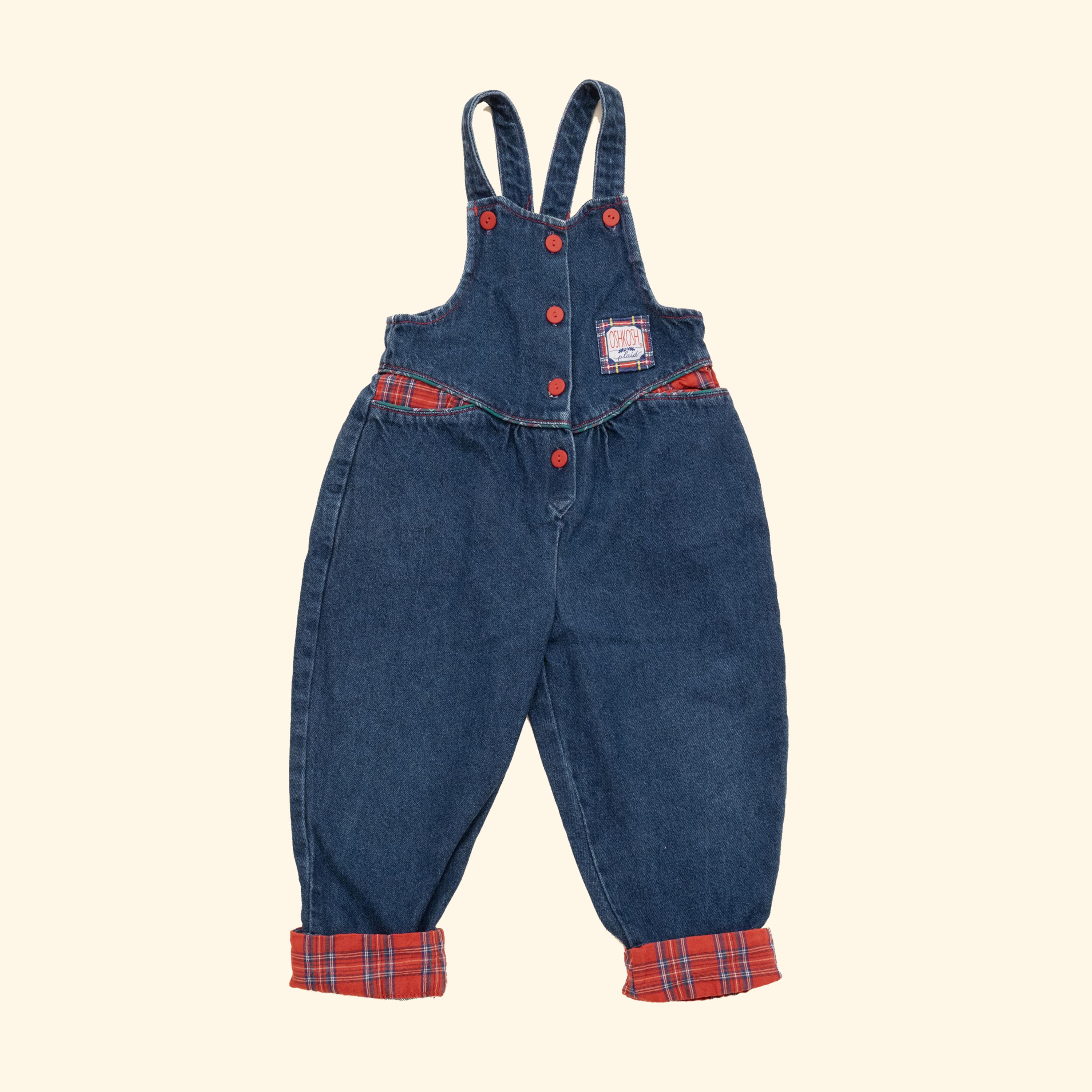 Vintage Oshkosh B'gosh Denim & Checkered Overalls Kids 4T
