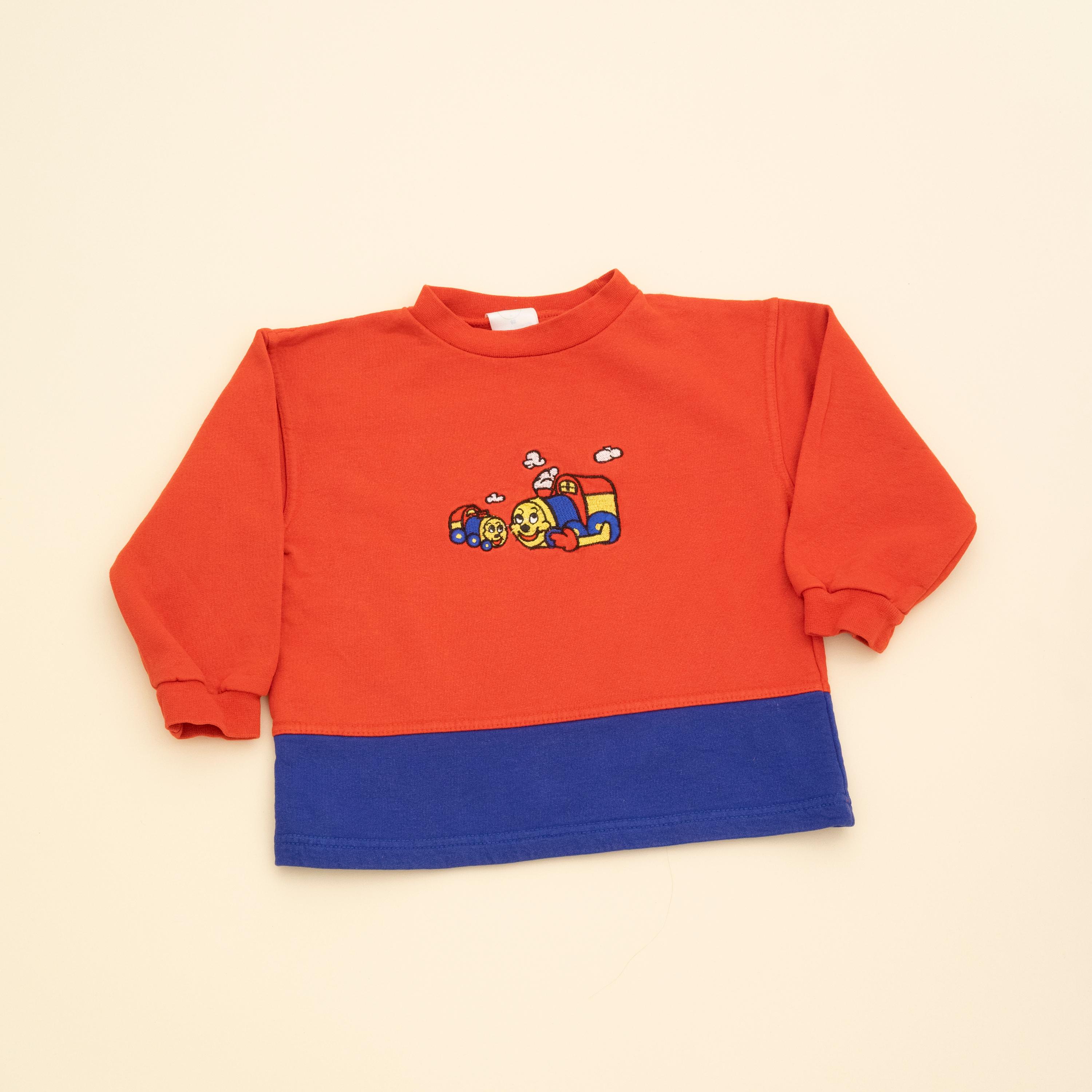 Vintage Red Sweatshirt Train embroidery Kids 2T 90s Y2K