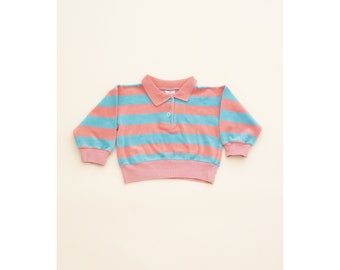 Vintage pink and green stripes velvet sweatshirt  baby kids 6-9M
