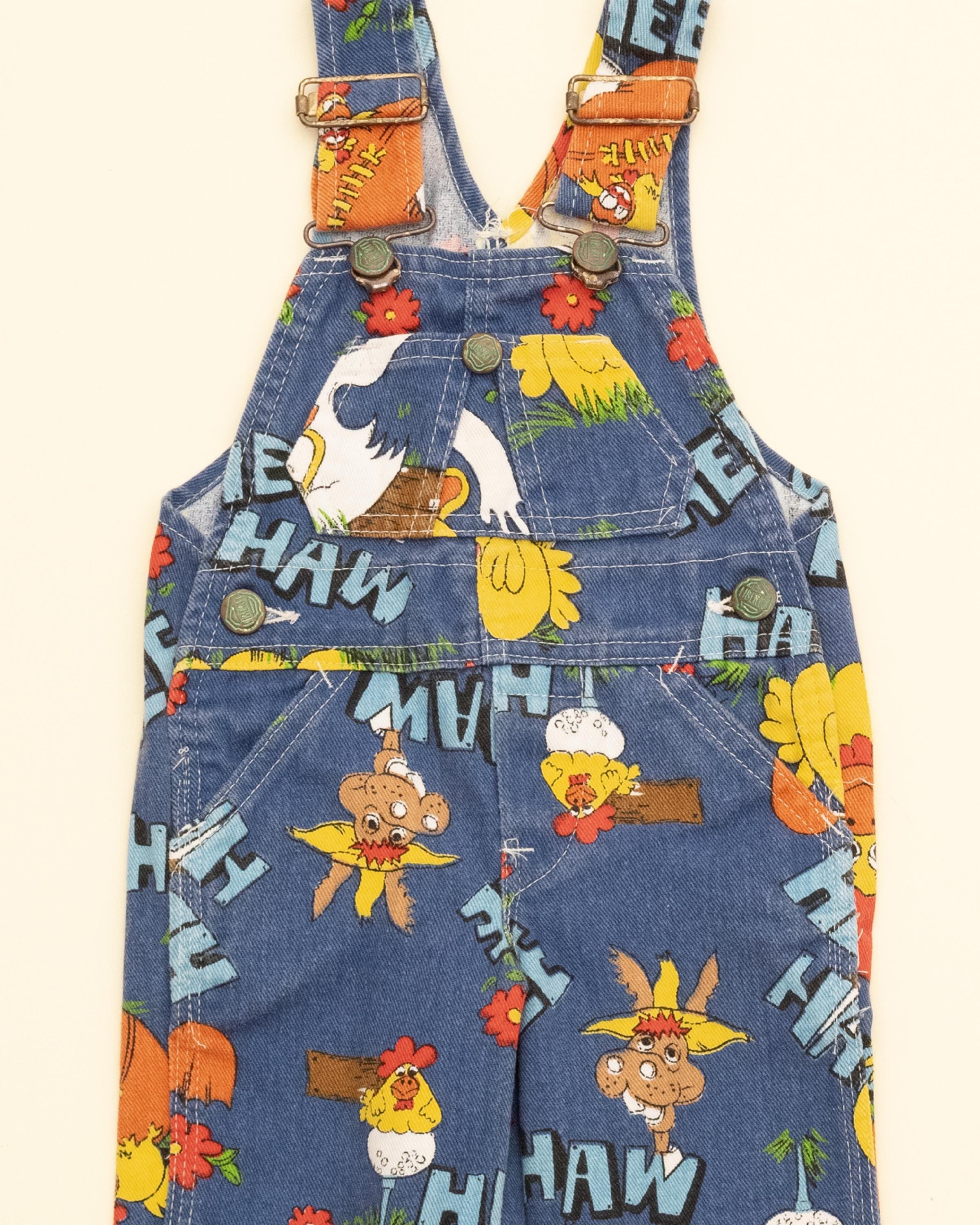 Vintage 70s Hee Haw Cartoon Print Overalls - Kids Size 12