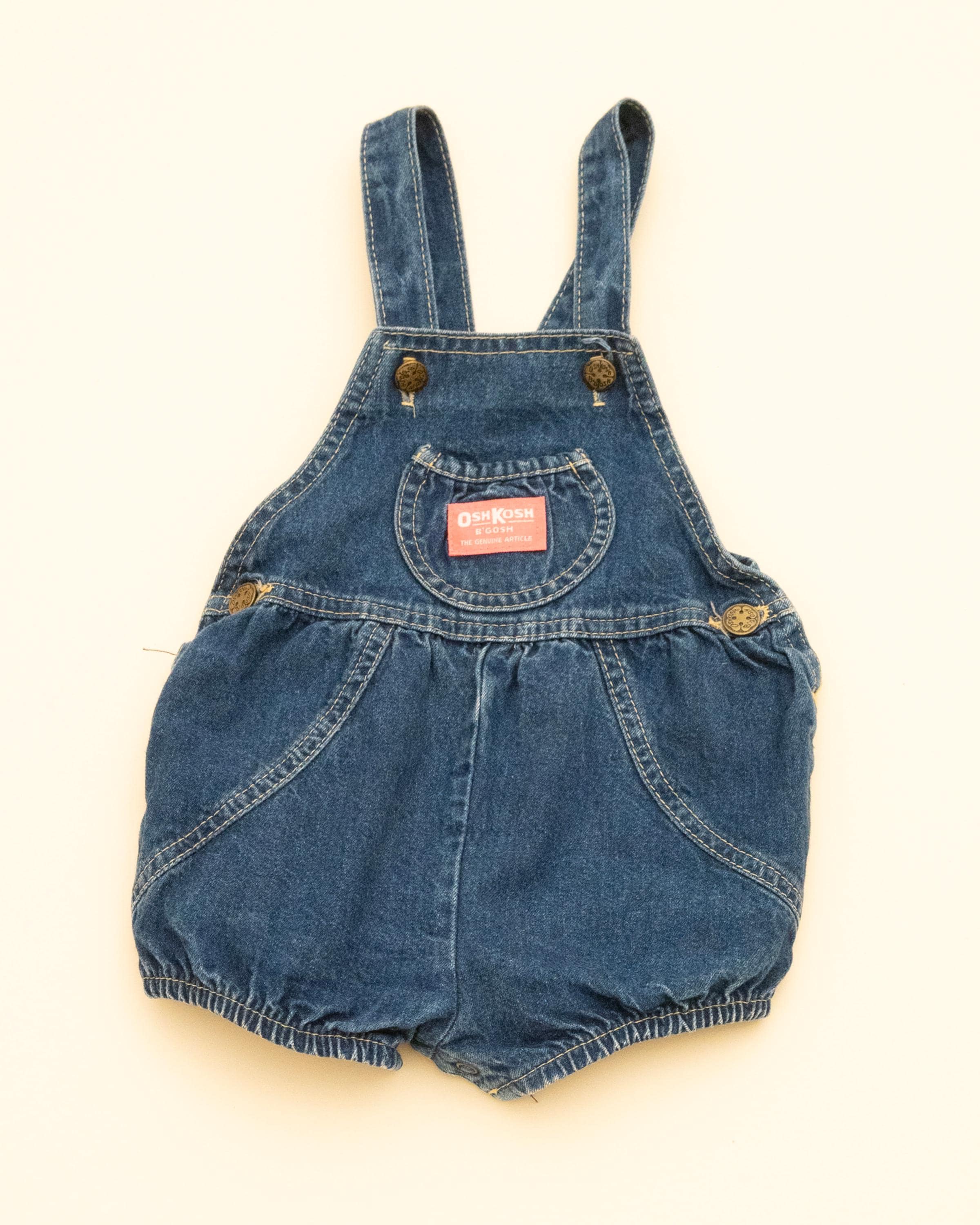 Vintage Oshkosh Denim Overalls: Baby Romper Shortall, Made in USA