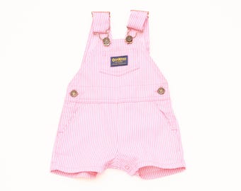 Vintage Oskosh B’Gosh Pink Short Overalls Kids Baby 12M