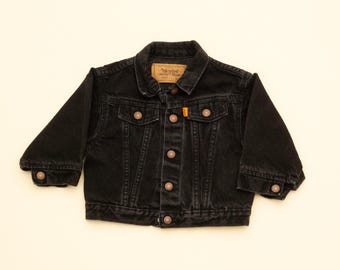 Chaqueta vaquera negra con lengüeta naranja de Little Levi's, talla 2T 24 M, para niños, estilo vintage de los años 90