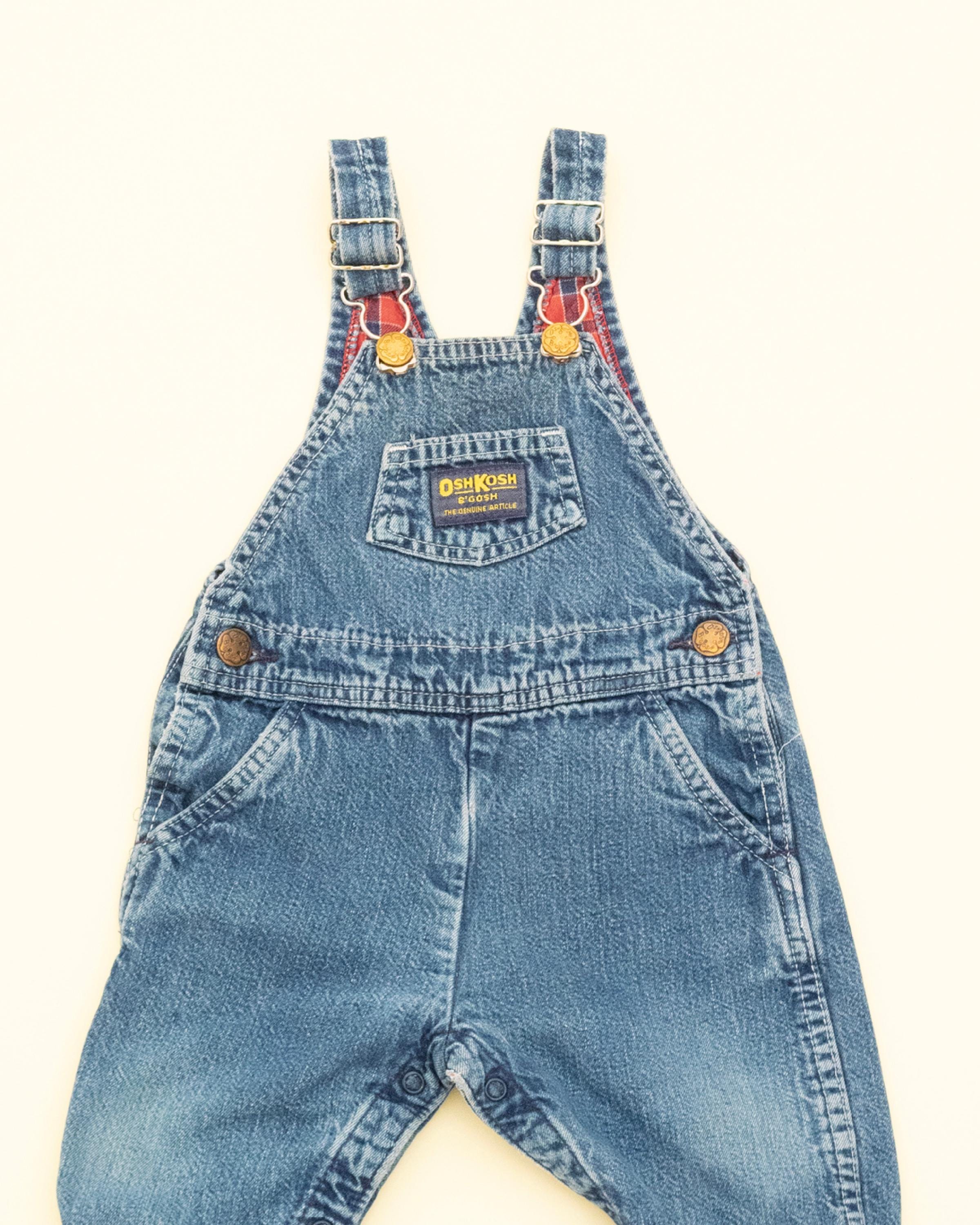 Vintage Oshkosh B'gosh Denim & Checkered Overalls, Kids Baby 12