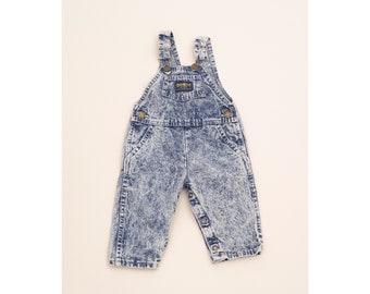 Salopette en jean Oshkosh B Gosh délavée à l'acide vintage rare bébé enfants 6-9 M Made in USA