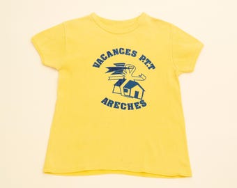 French Vintage Souvenir Flocked T-shirt Kids 8-10, 70s single stitched