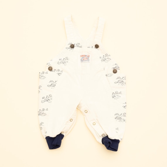 Vintage Oshkosh B'gosh White Overalls With Boats Print, Baby