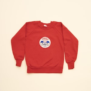 Può includere: Felpa rossa con una toppa ricamata bianca e blu che dice "Twins" e raffigura due giocatori di baseball.