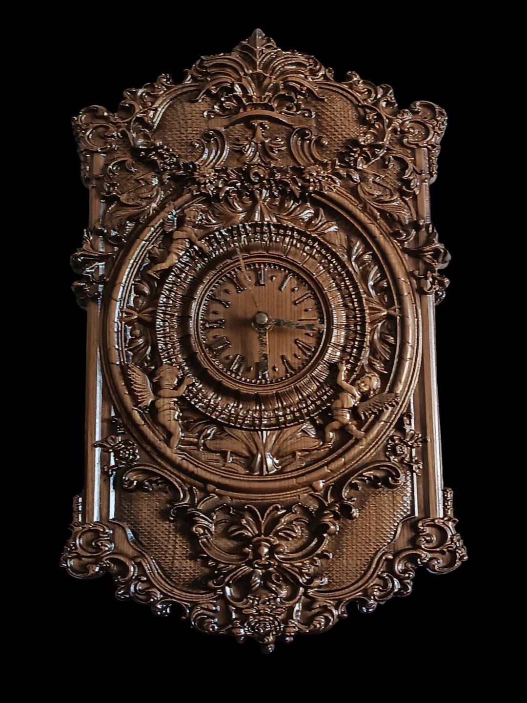 Rustic Timepiece Carved Wooden Wall Clock – Handmade Baroque Style Decor – Ornate ...