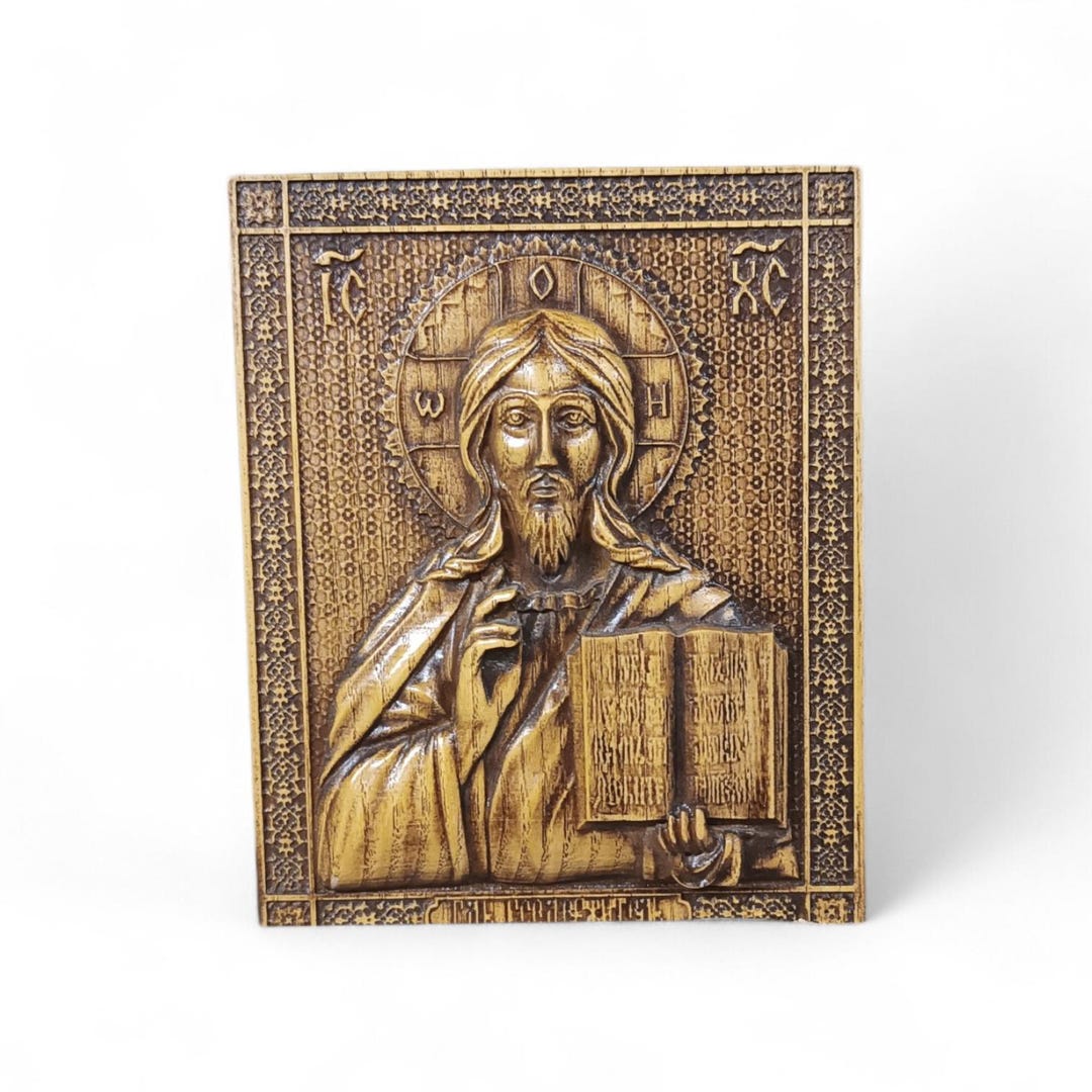 Jesus Christ Icon Wood Carving, Orthodox Wall Art, Handmade Christian ...