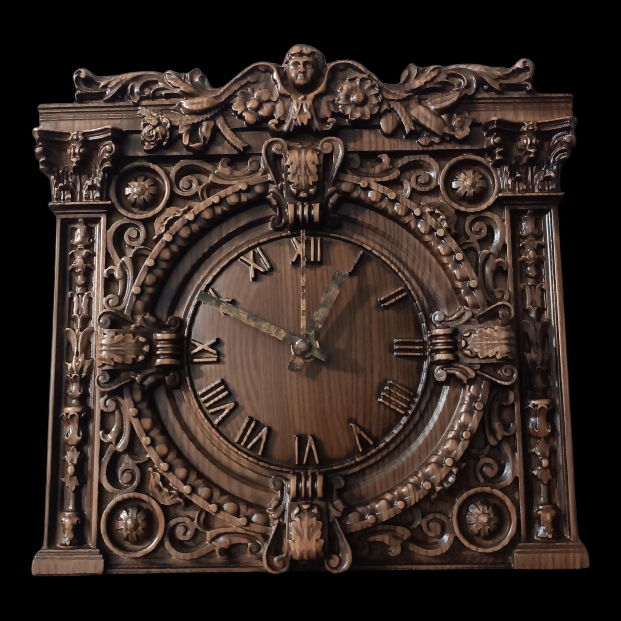 Ash Clock Small Carved Ash Wood Wall Clock, Antique Baroque & Victorian Gothic ...