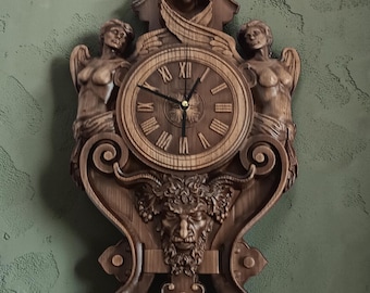 Gothic Carved Wood Wall Clock, Greek Mythology Satyr Art, Whimsigoth Home Decor, Dark Academia Wall Hanging, 5th Anniversary Gift