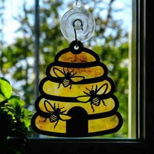 Bee Hive Suncatcher auto bedel ornament lasergesneden bestand digitale download SVG-pdf-bestand