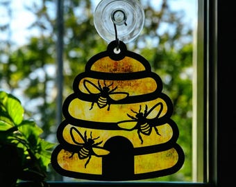 Bienenstock Suncatcher Auto Charm Ornament Laser Cut Datei Digitaler Download SVG PDF
