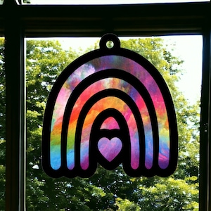 Regenbogen mit Herz Suncatcher Auto Anhänger Ornament Laserdatei Digitaler Download SVG PDF