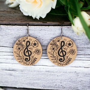 Archivo láser de pendientes florales musicales Descarga digital SVG PDF
