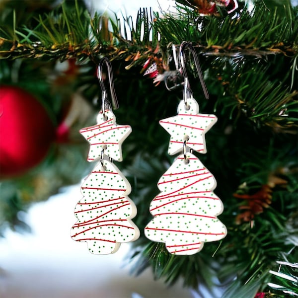 Christmas Tree Dangle Earring with Star Bundle Laser Digital Download SVG PDF