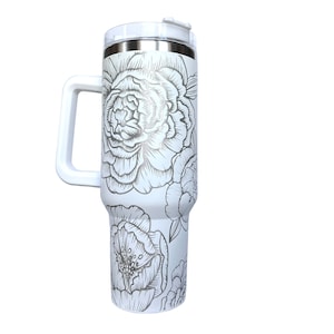 Archivo láser para envolver vasos de 40 oz con diseño floral de peonía Descarga digital SVG PDF
