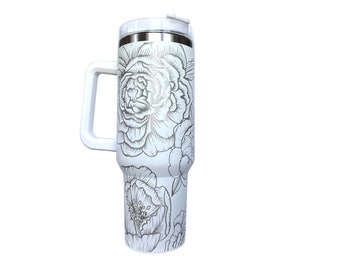 Peony Floral 40 oz Tumbler Wrap Laser File Digital Download SVG PDF