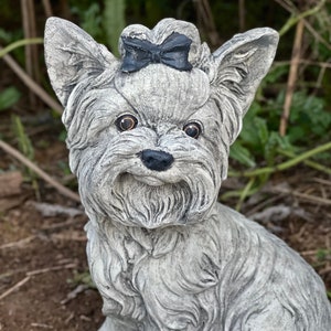 Large Yorkshire terrier statue Concrete Yorkie figurine Black White Yorkie sculpture Garden animal Zen garden ornament Life size statue image 2