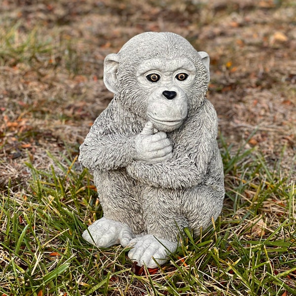 Baby monkey statue Concrete monkey figurine Stone Chimpanzee figure Garden Gorilla sculpture Outdoor Lawn statue Monkeys outdoor garden art