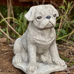 Sitting Pug Statue for home and garden Realistic Details Pug figure Concrete Dog sculpture Outdoor Stone Pug ornament Pet memorial decor