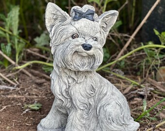 Large Yorkshire terrier statue Concrete Yorkie figurine Black White Yorkie sculpture Garden animal Zen garden ornament Life size statue