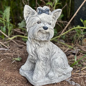 Large Yorkshire terrier statue Concrete Yorkie figurine Black White Yorkie sculpture Garden animal Zen garden ornament Life size statue image 1