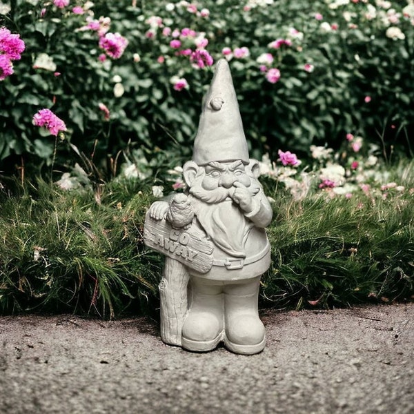 Large standing gnome statue Front door go away plate figure Massive gnome with milbox sculpture Funny garden decoration