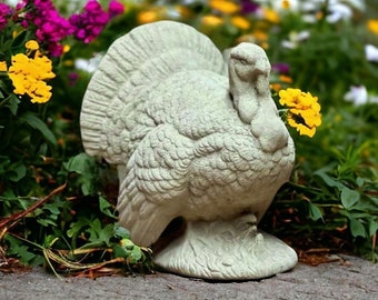 Concrete turkey figure Detailed turkey statue Outdoor farm animal decoration Garden rustic sculpture