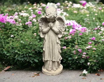 Standing large cherub figure Concrete angel with head down statue Outdoor or indoor sculpture