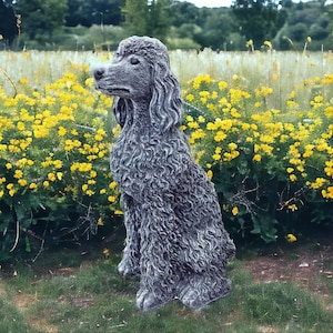 Sitting Poodle dog statue Concrete sitting Poodle puppy figurine Outdoor garden or backyard art