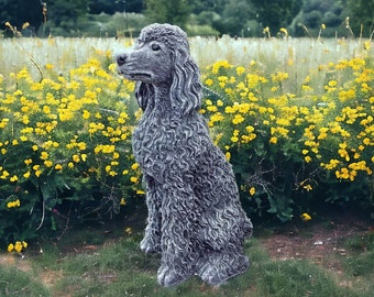 Sitting Poodle dog statue Concrete sitting Poodle puppy figurine Outdoor garden or backyard art