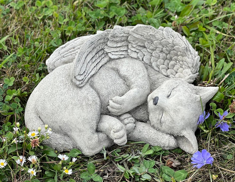 Cat angel statue Stone sleeping cat figurine Pet memorial headstone ...