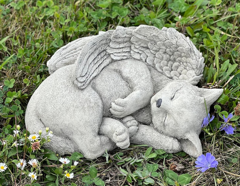 Cat Angel Statue Stone Sleeping Cat Figurine Pet Memorial Etsy