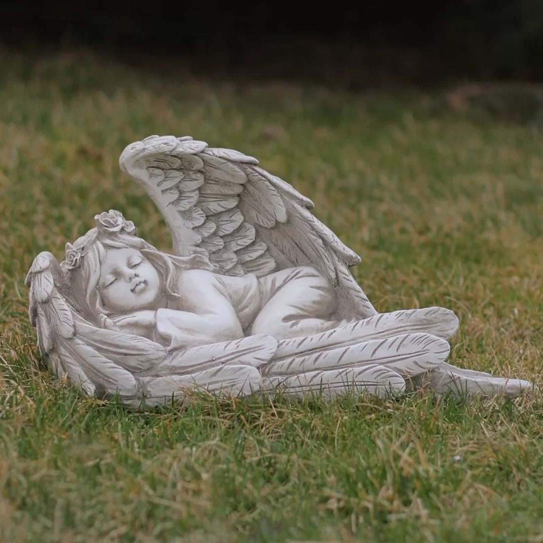 Sleeping Angel Figurine Guardian Angel Statue Concrete Religious