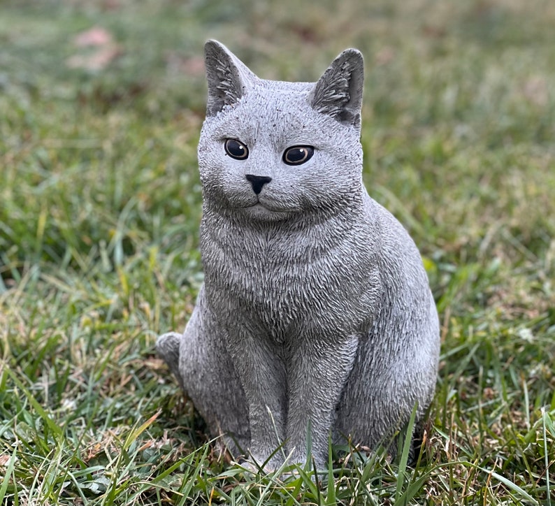 Grey cat statue Stone cat figurine Tabby cat Sculpture Outdoor Lawn Ornament Backyard decor Concrete Cat Memorial decoration Pet Statue image 1