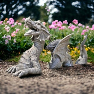 Dragon massive outdoor statue of three pieces Realistic mystery garden dragon figurine