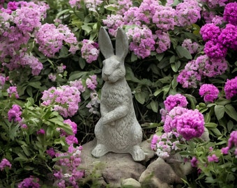 Standing rabbit with splited ears statue Concrete bunny figure Outdoor garden or backyard figurine