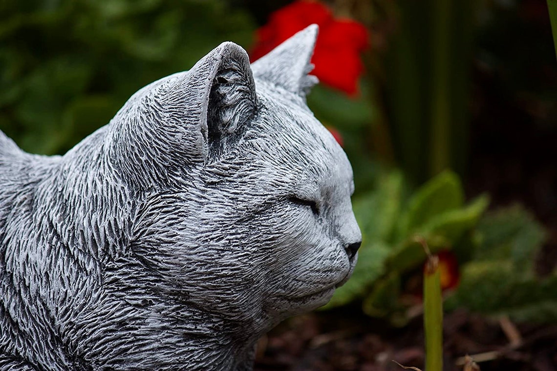 Cat Memorial Statue Sitting Cat Figure Concrete Cat Garden Etsy