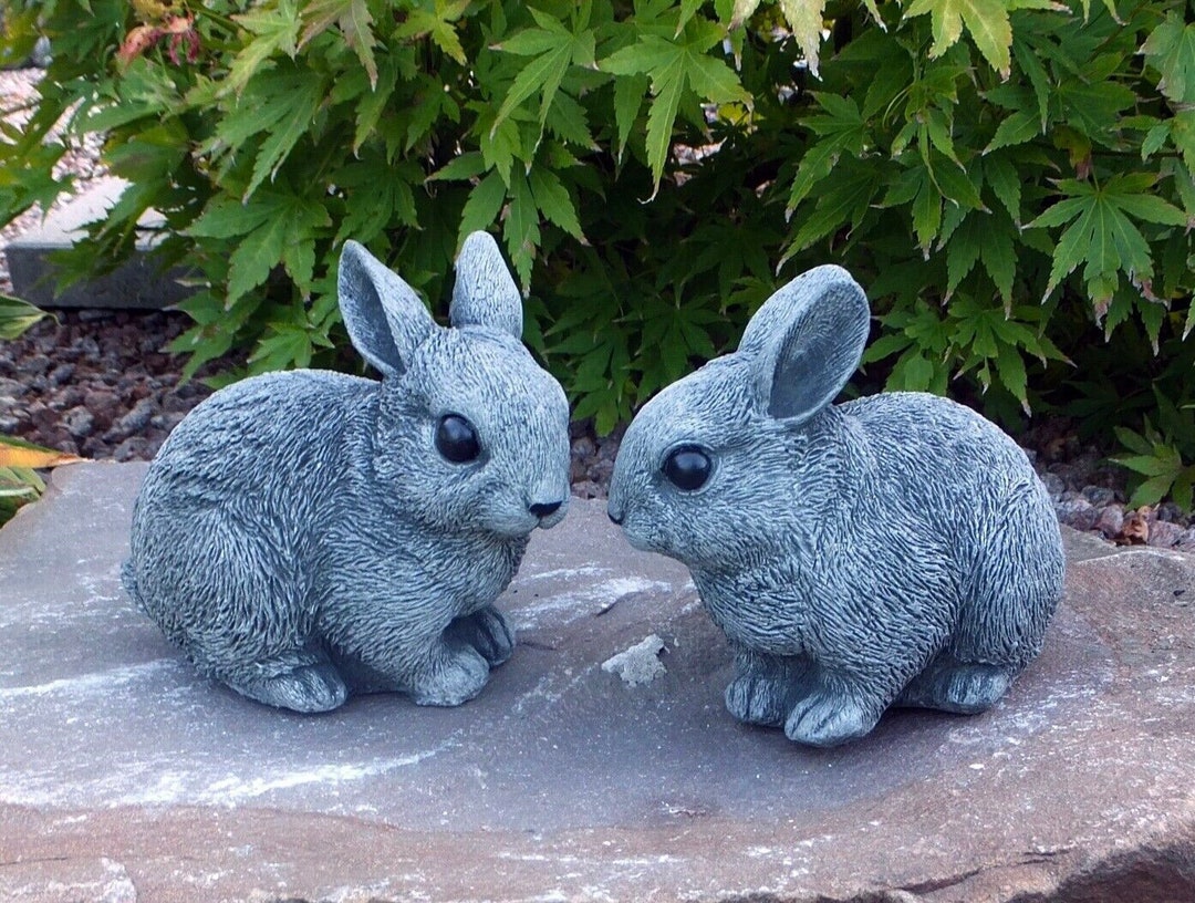 Garden Rabbit Figurines SET Concrete Rabbits Statuary Country Rabbit