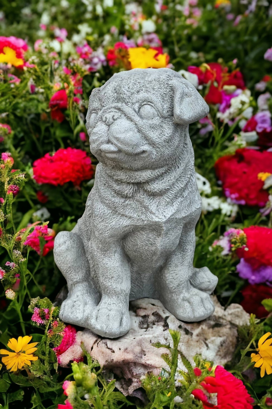 Concrete Sitting Pug Statue Detailed Pug Puppy Figure Outdoor Etsy